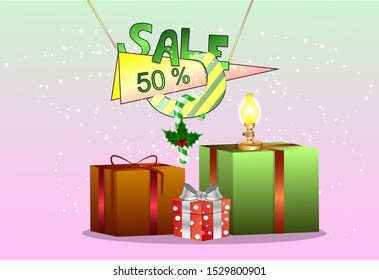 Christmas sale banners with various designs on a beautiful background with gifts.