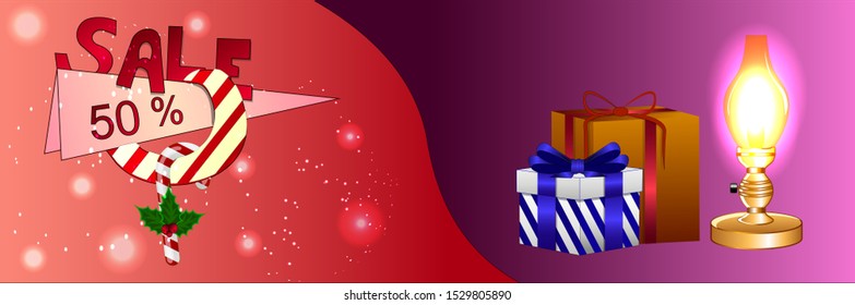Christmas sale banners with various designs on a beautiful background with gifts.