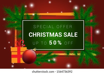 Christmas sale banner.Vector illustration for winter holiday discounts.