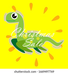 christmas sale, beautiful greeting card background or template banner with dinosaur theme. vector design illustration