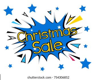 Christmas Sale, Beautiful greeting card poster with comic style