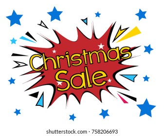 Christmas Sale, Beautiful greeting card poster with comic style text