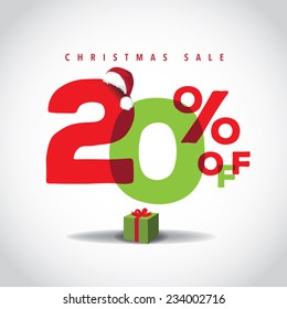 Christmas sale big bright overlapping design 20% off EPS 10 vector stock illustration