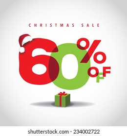 Christmas sale big bright overlapping design 60% off EPS 10 vector stock illustration