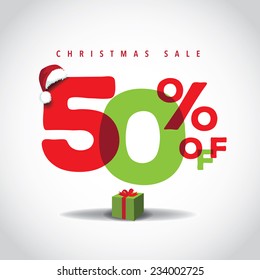 Christmas sale big bright overlapping design 50% off EPS 10 vector stock illustration