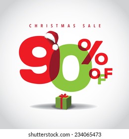 Christmas sale big bright overlapping design 90% off EPS 10 vector illustration 