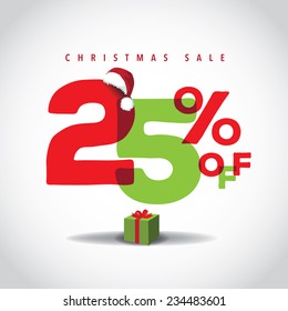 Christmas sale big bright overlapping design 25% off EPS 10 vector stock illustration