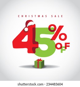 Christmas sale big bright overlapping design 45% off EPS 10 vector stock illustration