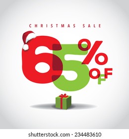 Christmas sale big bright overlapping design 65% off EPS 10 vector stock illustration