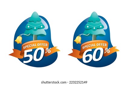 The Christmas sale, boxing day sale and winter sale symbols design vector for banner and others. Discounts up to 50 and 60 percent.
