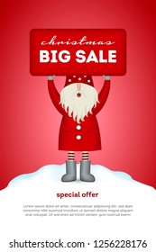 Christmas sale card cute Santa Claus holding a banner
