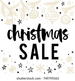 Christmas sale card, lettering and calligraphy, modern brush lettering, hand drawn design elements, gifts, wallpapers, on vintage background