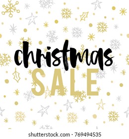 Christmas sale card, lettering and calligraphy, modern brush lettering, hand drawn design elements, gifts, wallpapers, on vintage background