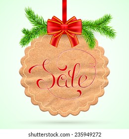 Christmas sale card with red ribbon