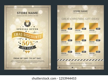 Christmas Sale Catalog Design. Business Flyer Template. Vintage Badge With Winter Background