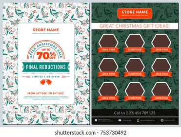 Christmas Sale Catalog Design. Business Flyer Template. Vintage Badge With Winter Background