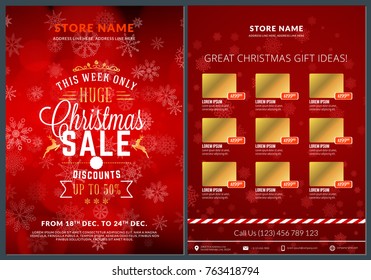 Christmas Sale Catalog Design. Business Flyer Template. Vintage Badge With Red Background