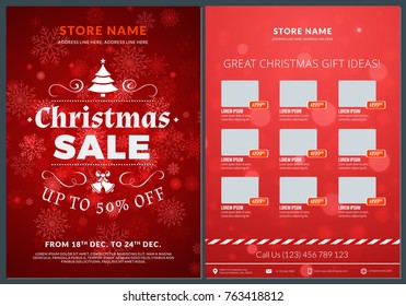 Christmas Sale Catalog Design. Business Flyer Template. Vintage Badge With Red Background