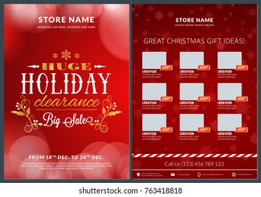 Christmas sale catalog design. Business flyer template. Vintage badge with red background