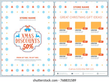 Christmas Sale Catalog Design. Business Flyer Template. Vintage Badge With Winter Background