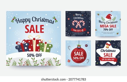 Christmas sale collection design with colorful christmas element. Social media post template. Vector illustration.