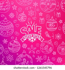 concepto de venta de Navidad. Composición de vectores con doodles