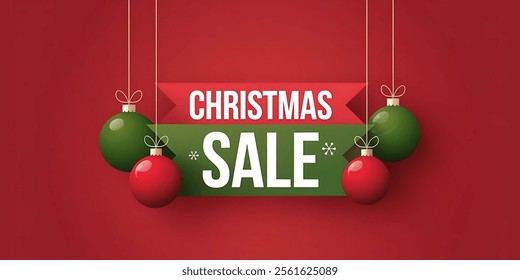 CHRISTMAS SALE creative banner, minimalistic flat vector illustration, plain background