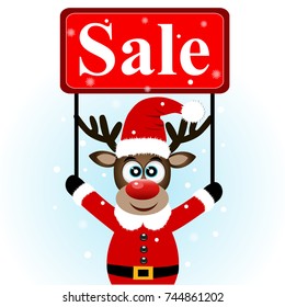 Christmas sale, Christmas deer with banner. Christmas deer with a sign. Vector illustration.