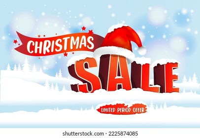Christmas Sale design concept for promotions. Christmas offer template for digital marketing.