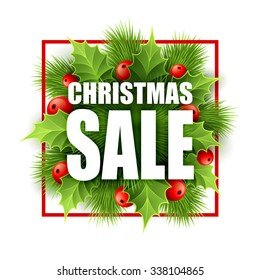 Christmas sale design with holly. Vector illustration EPS10