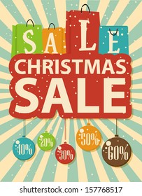 Christmas sale design with shopping bag and christmas balls