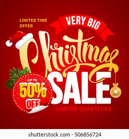 Christmas Sale Design Template. Calligraphy Inscription Christmas Sale. Easy to edit and Customize. Vector Stock Illustration.