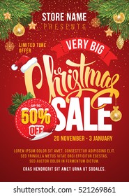 Christmas Sale Design Template. Calligraphy Inscription Christmas Sale. Easy to edit and Customize. Vector Illustration.