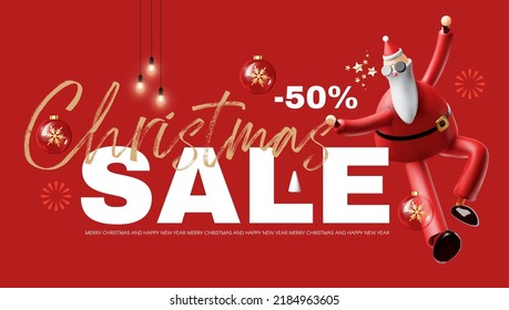 Christmas sale design template with cool 3d Santa Claus.