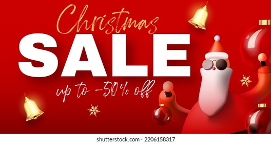 Weihnachtsverkaufsdesign-Vorlage mit coolem 3D-Weihnachtsmann