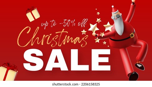 Christmas sale design template with cool 3d Santa Claus