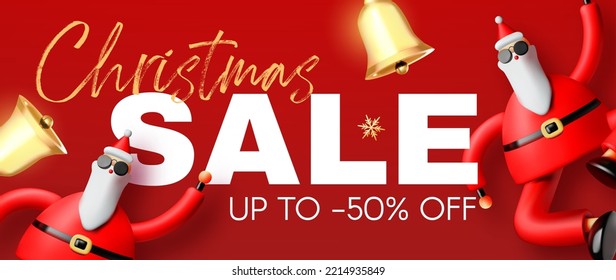 Christmas sale design template with cool 3d Santa Claus