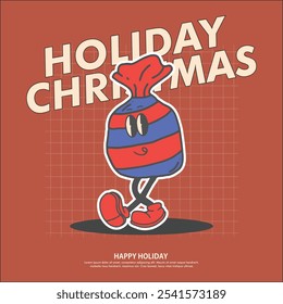 christmas sale design vector sticker baner or poster retro character