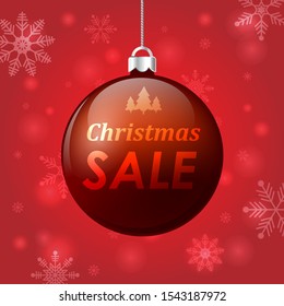 Christmas Sale discount banner template design with Christmas ball and snowflakes background. Vector EPS10 illustration.