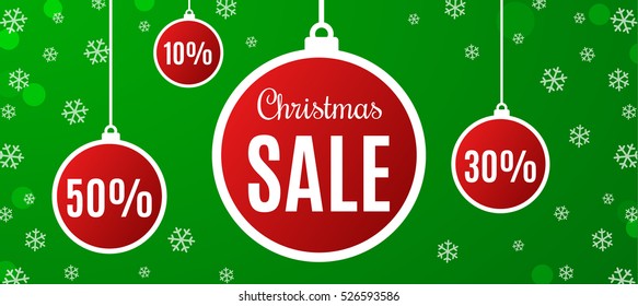 Christmas Sale Discount Hanging with Snowflakes in Red Background. Vector Illustration