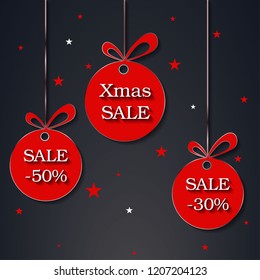 Christmas Sale Discount Hanging. Vector Illustration