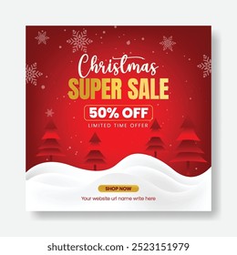 Christmas sale discount offer social media post, banner, ad template, Christmas and new year festival celebration party square flyer or poster template, invitation greeting card, web banner ad design