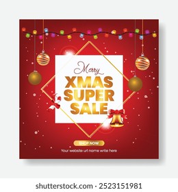 Christmas sale discount offer social media post, banner, ad template, Christmas and new year festival celebration party square flyer or poster template, invitation greeting card, web banner ad design