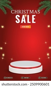 christmas sale discount portait template banner with blank space 3d podium for social media post product sale with abstract gradient red background design68