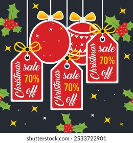 Navidades Venta Diseño de etiqueta de descuento,
Gráfico promocional festivo de venta de Festiva,
Navidades Adornos Póster de etiqueta de descuento,
Venta de Navidades festivas 70% de descuento