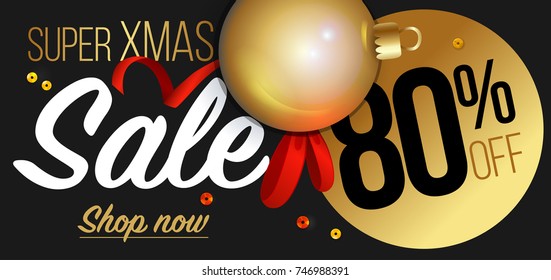 Christmas sale and discount template. Design Set of banner, flyer or poster. Up to 80% off Vector illustration.