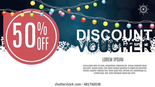 Christmas Sale, Discount Voucher Banner Background. Business Discount Card. Vector Illustration
