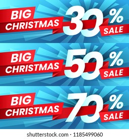 Christmas Sale Discount. Xmas advertising sales discounts deals, winter holiday special offer and shopping best deal. New year offers branch, luxury shopping 2019 banner vector set