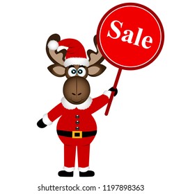 Christmas sale. Christmas Elk with banner. Isolated object. Vector illustration.