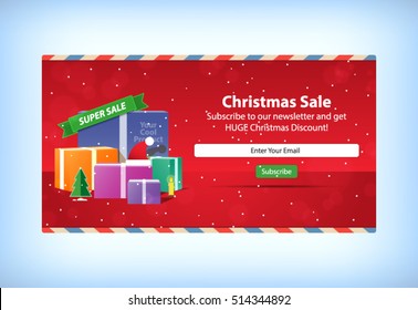 Christmas Sale E-mail Newsletter Subscription Mockup Template Layout Vector Illustration
